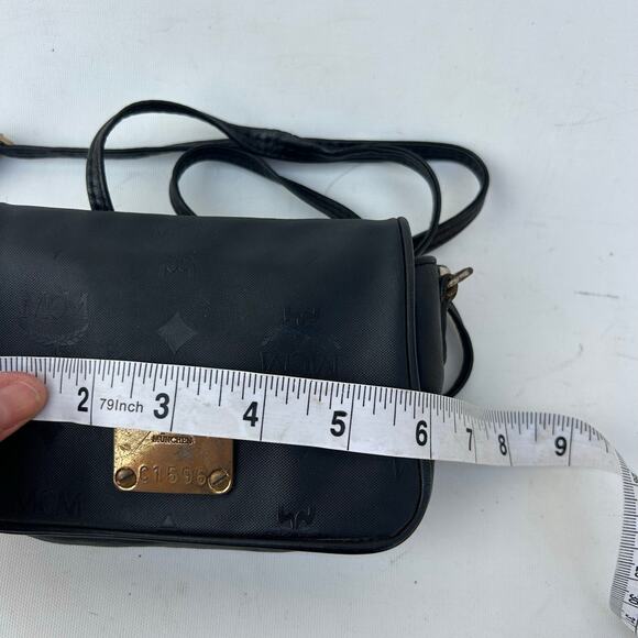 MCM Mini Visetos Crossbody Bag Micro Monogram Purse Black Coated Canvas Small - Picture 13 of 14